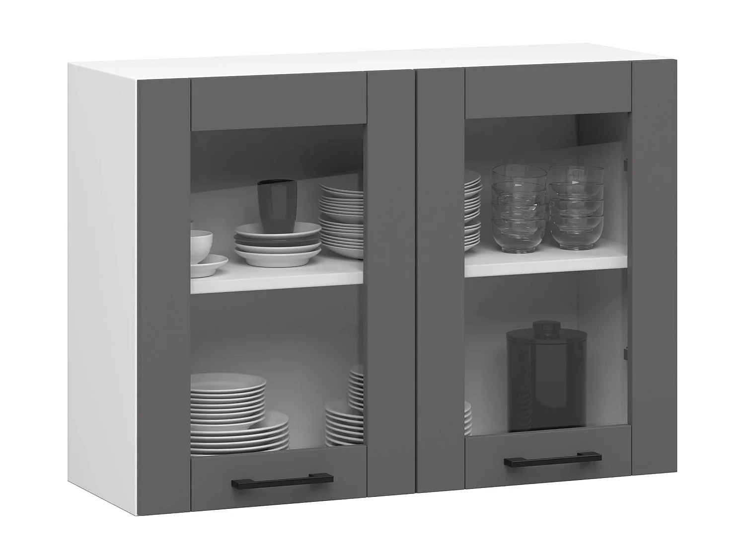 Szafka kuchenna wisząca witryna AKORD OLIWIA W80 Biała 80 cm 2 drzwi kolor Grafit Szary mat 2 półki 80x30,5x58 cm