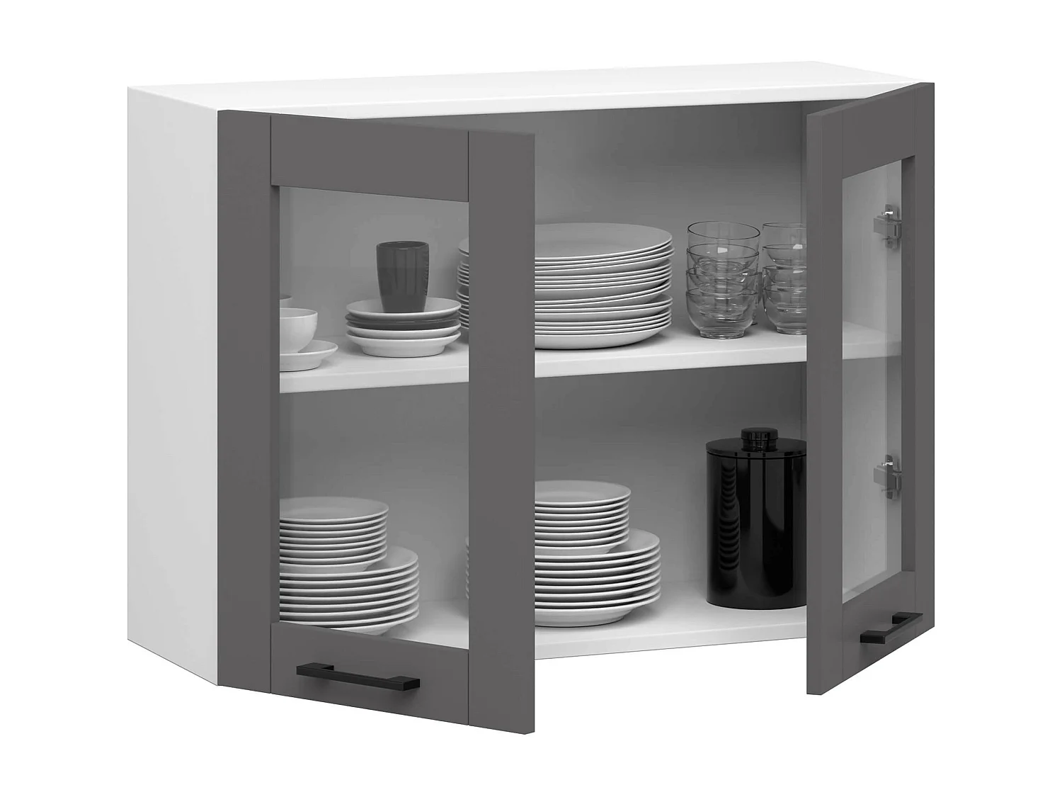Szafka kuchenna wisząca witryna AKORD OLIWIA W80 Biała 80 cm 2 drzwi kolor Grafit Szary mat 2 półki 80x30,5x58 cm