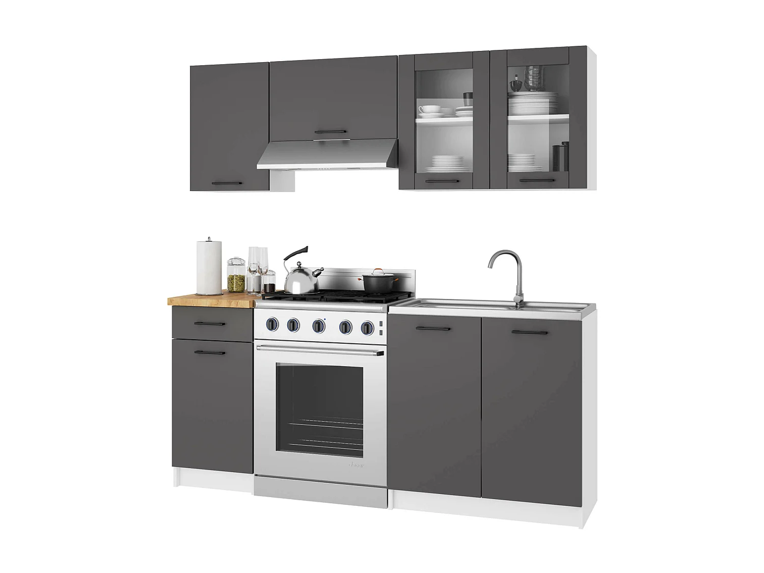 Szafka kuchenna wisząca witryna AKORD OLIWIA W80 Biała 80 cm 2 drzwi kolor Grafit Szary mat 2 półki 80x30,5x58 cm