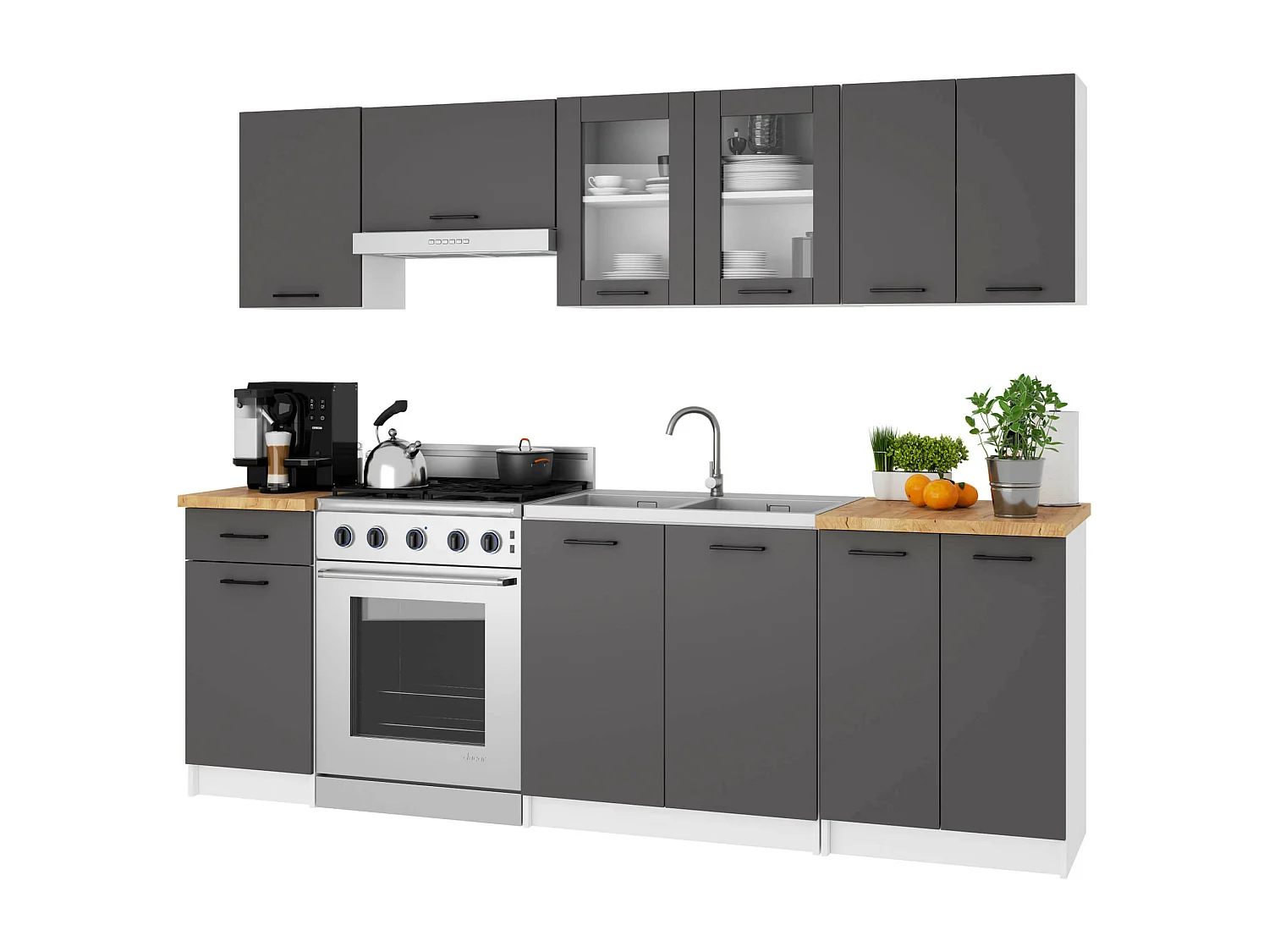 Szafka kuchenna wisząca witryna AKORD OLIWIA W80 Biała 80 cm 2 drzwi kolor Grafit Szary mat 2 półki 80x30,5x58 cm