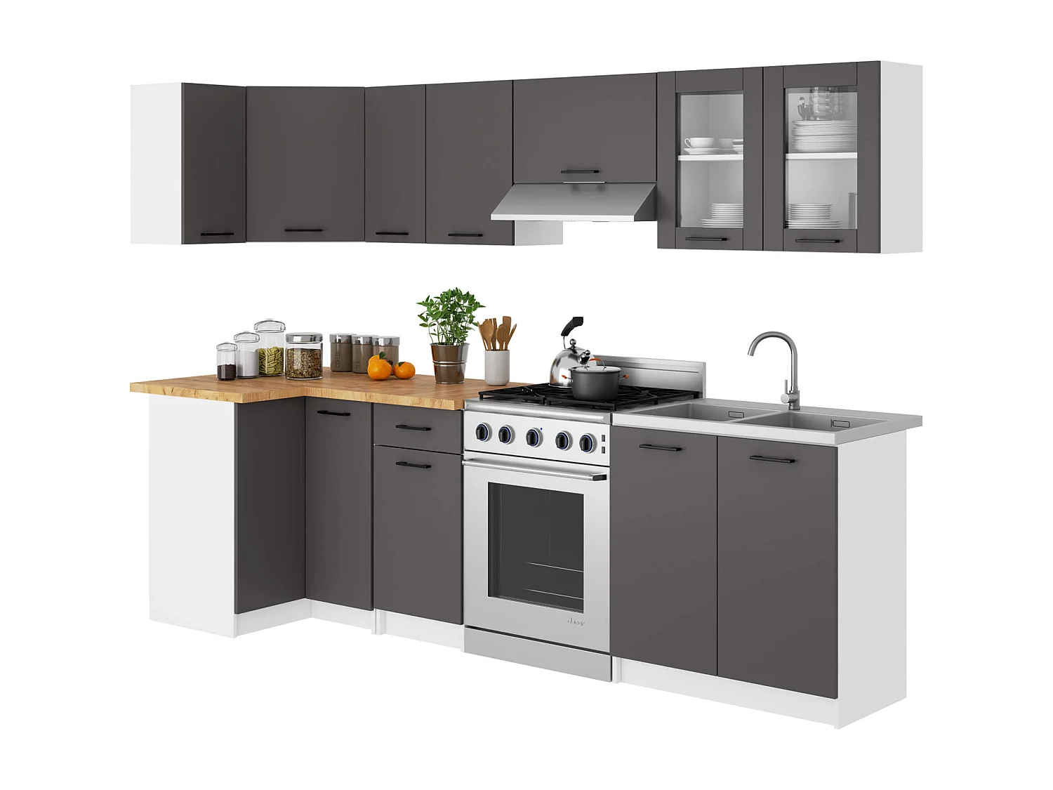 Szafka kuchenna wisząca witryna AKORD OLIWIA W80 Biała 80 cm 2 drzwi kolor Grafit Szary mat 2 półki 80x30,5x58 cm