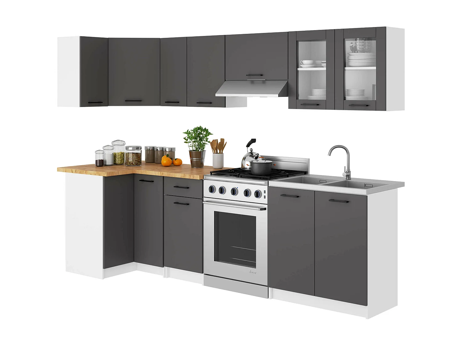 Szafka kuchenna wisząca witryna AKORD OLIWIA W80 Biała 80 cm 2 drzwi kolor Grafit Szary mat 2 półki 80x30,5x58 cm