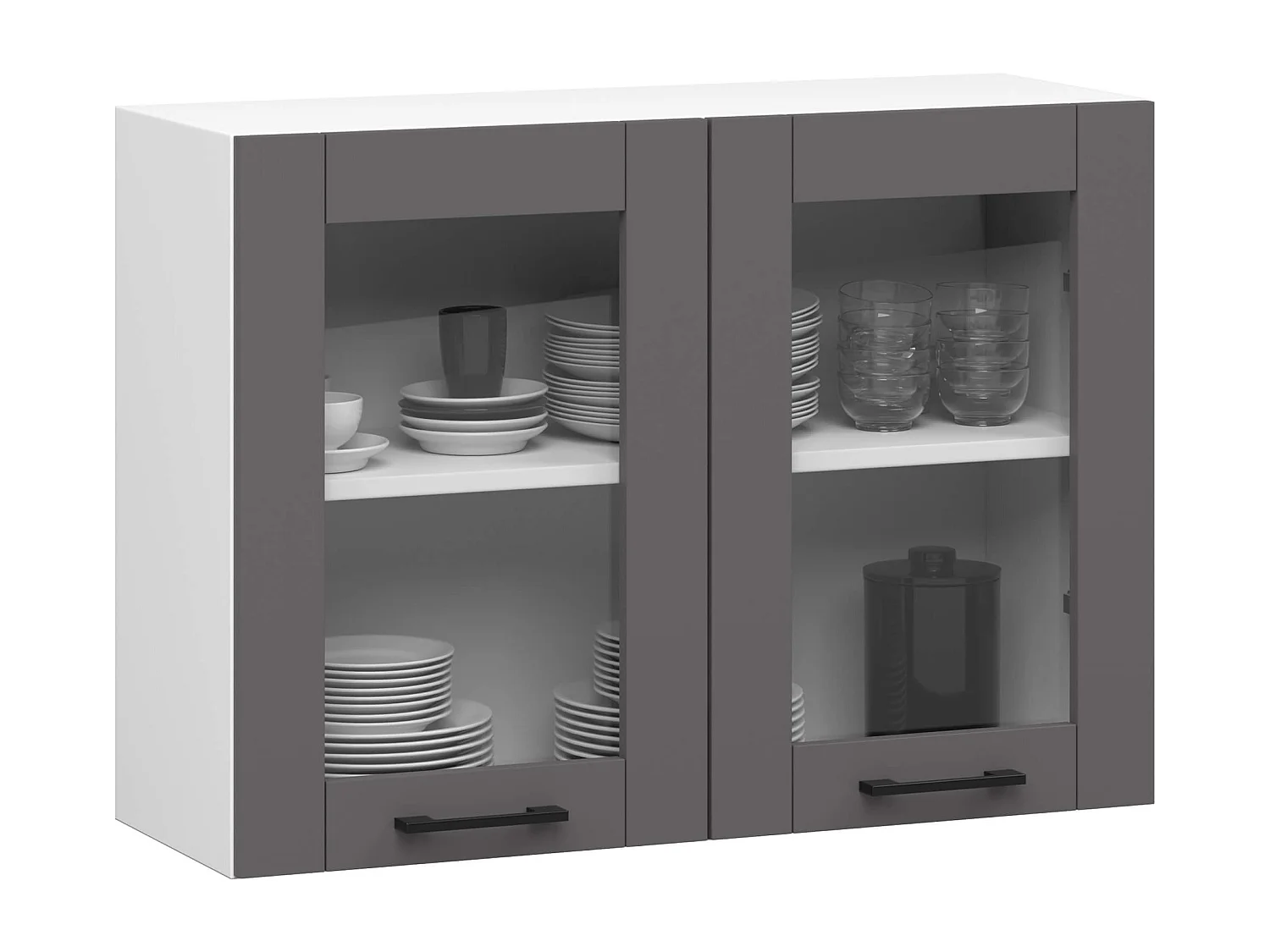 Szafka kuchenna wisząca witryna AKORD OLIWIA W80 Biała 80 cm 2 drzwi kolor Grafit Szary mat 2 półki 80x30,5x58 cm