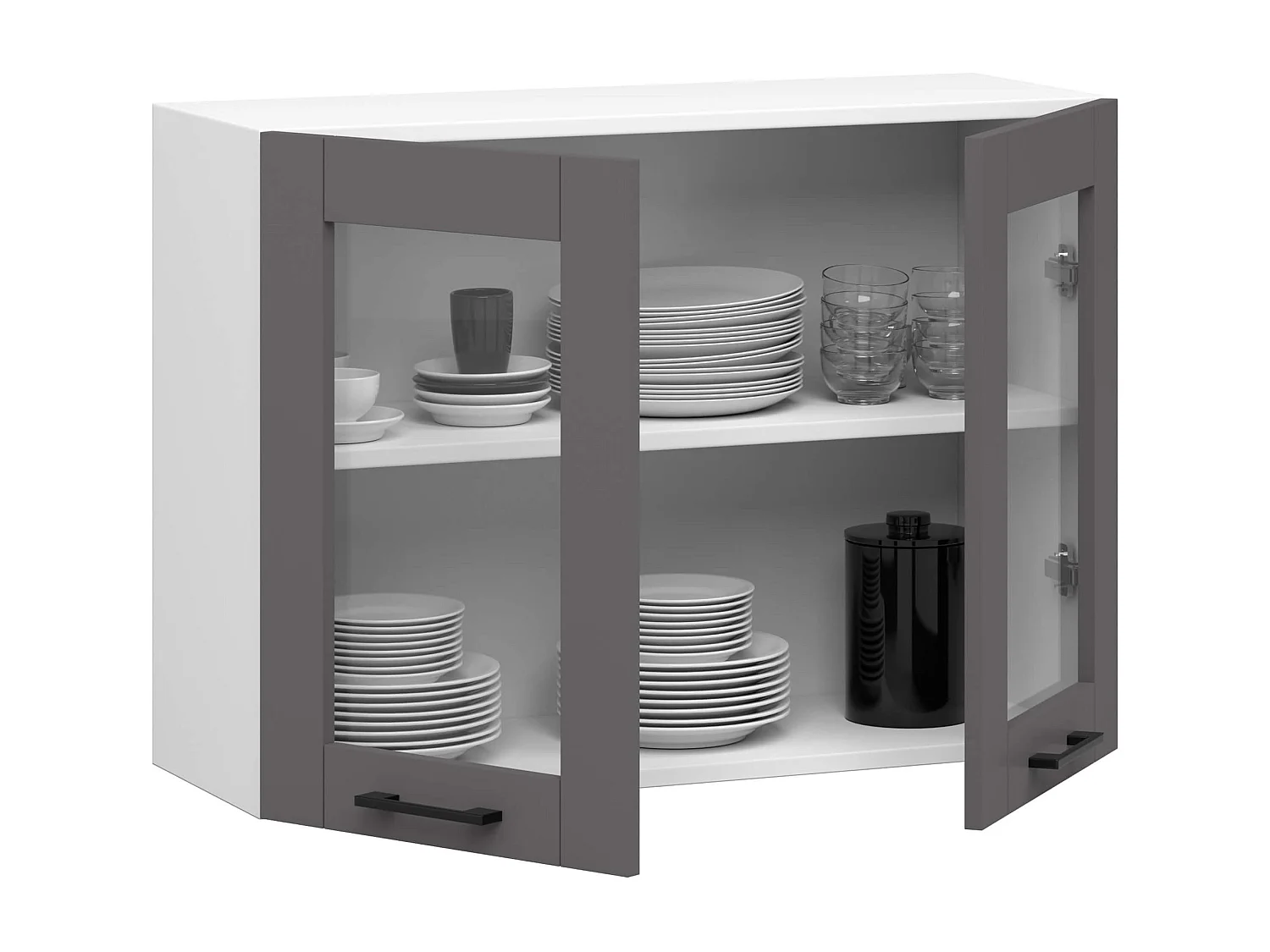 Szafka kuchenna wisząca witryna AKORD OLIWIA W80 Biała 80 cm 2 drzwi kolor Grafit Szary mat 2 półki 80x30,5x58 cm