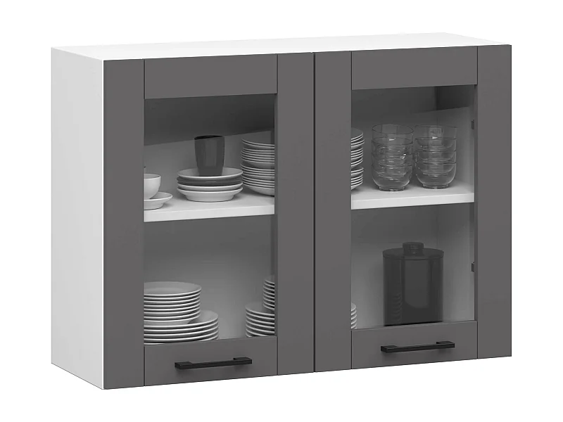 Szafka kuchenna wisząca witryna AKORD OLIWIA W80 Biała 80 cm 2 drzwi kolor Grafit Szary mat 2 półki 80x30,5x58 cm