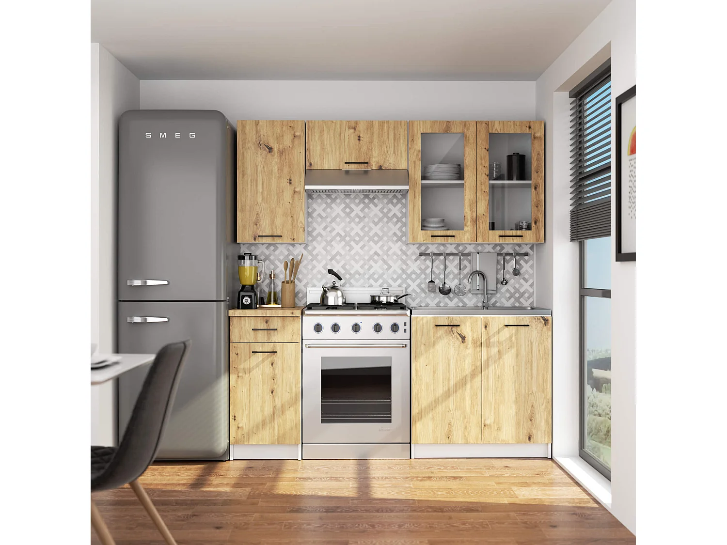 Oliwia Hangende Vitrinekast W80 H72cm Wit/Douglas Artisan Lamineren