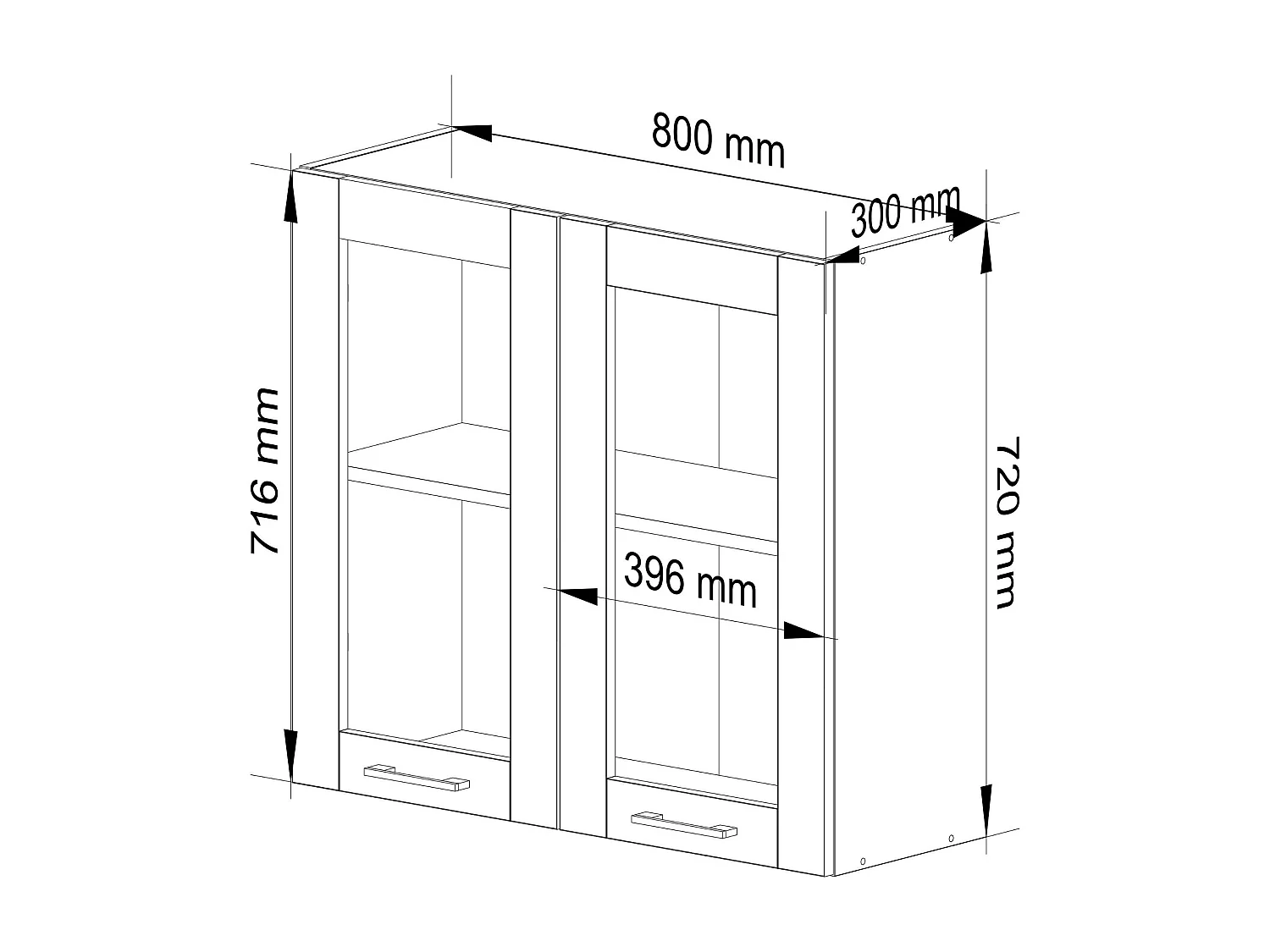Vitrine de cuisine AKORD OLIWIA W80 H720 Blanche 80 cm 2 portes façade Chêne Artisan 2 étagères 80x30,5x72 cm