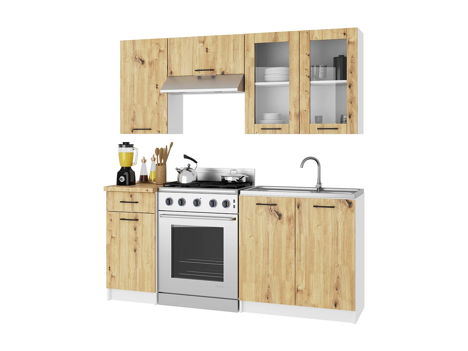 Vitrine de cuisine AKORD OLIWIA W80 H720 Blanche 80 cm 2 portes façade Chêne Artisan 2 étagères 80x30,5x72 cm