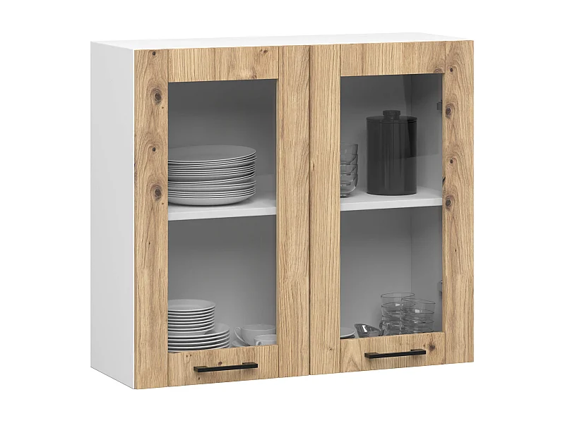 Szafka kuchenna wisząca witryna AKORD OLIWIA W80 H720 Biała 80 cm 2 drzwi kolor Dąb Artisan mat 2 półki 80x30,5x72 cm