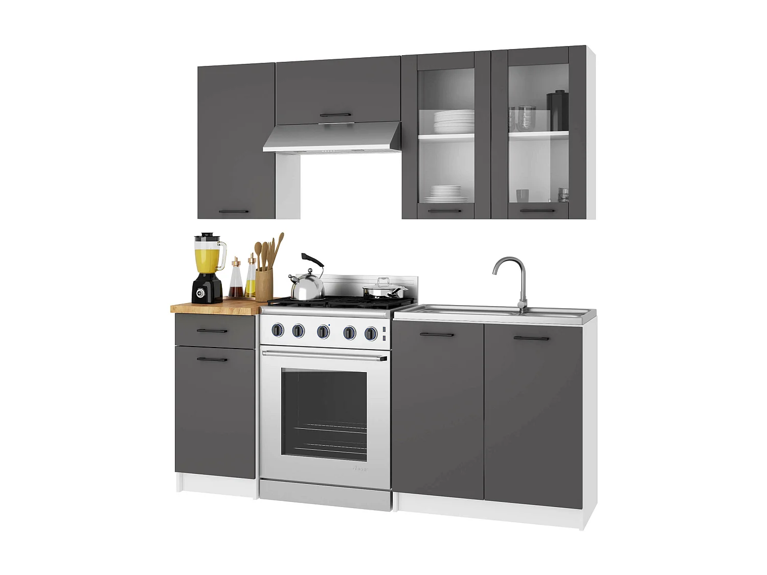 Vitrine de cuisine AKORD OLIWIA W80 H720 Blanche 80 cm 2 portes façade Gris Graphite 2 étagères 80x30,5x72 cm