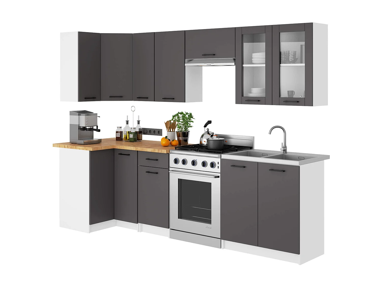 Vitrine de cuisine AKORD OLIWIA W80 H720 Blanche 80 cm 2 portes façade Gris Graphite 2 étagères 80x30,5x72 cm