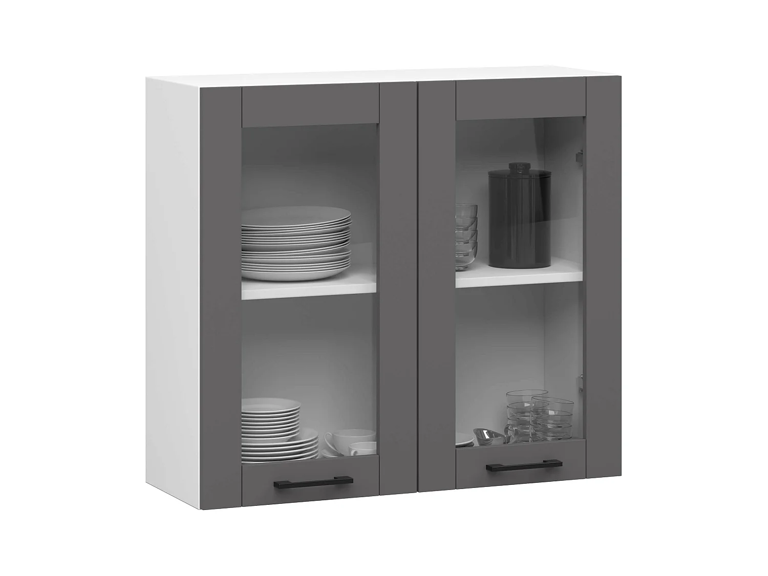 Vitrine de cuisine AKORD OLIWIA W80 H720 Blanche 80 cm 2 portes façade Gris Graphite 2 étagères 80x30,5x72 cm
