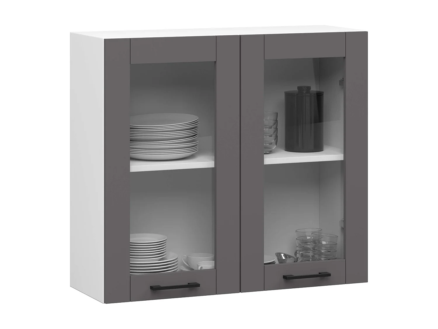 Vitrine de cuisine AKORD OLIWIA W80 H720 Blanche 80 cm 2 portes façade Gris Graphite 2 étagères 80x30,5x72 cm