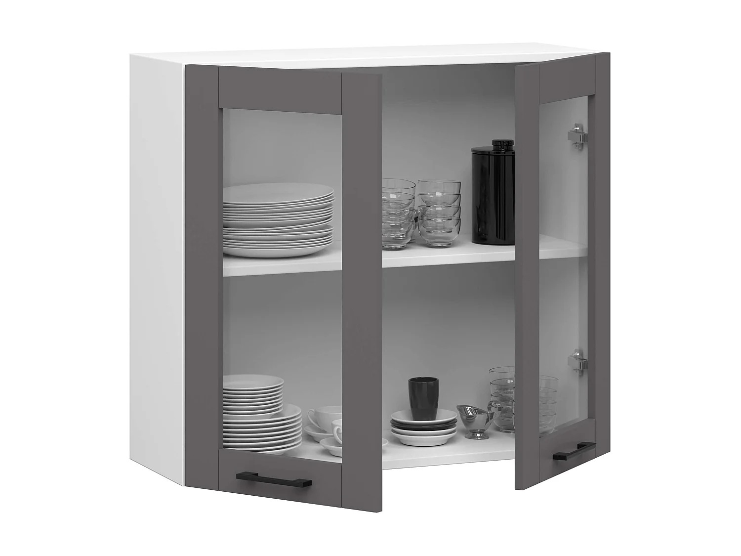 Vitrine de cuisine AKORD OLIWIA W80 H720 Blanche 80 cm 2 portes façade Gris Graphite 2 étagères 80x30,5x72 cm