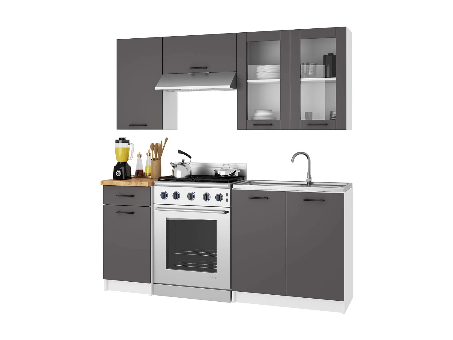 Vitrine de cuisine AKORD OLIWIA W80 H720 Blanche 80 cm 2 portes façade Gris Graphite 2 étagères 80x30,5x72 cm