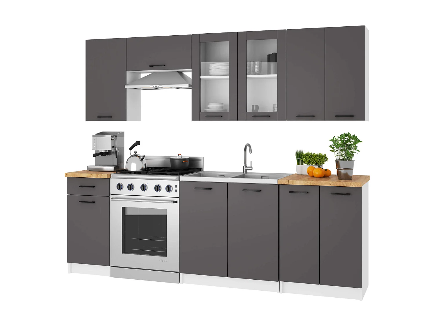 Vitrine de cuisine AKORD OLIWIA W80 H720 Blanche 80 cm 2 portes façade Gris Graphite 2 étagères 80x30,5x72 cm