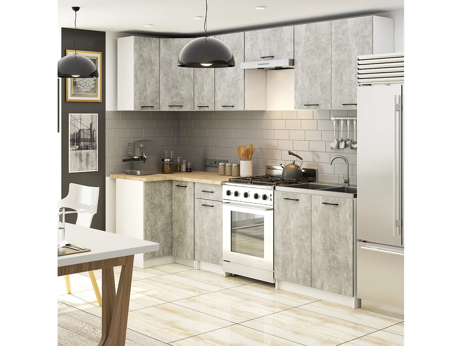 Meuble de cuisine haut AKORD W50 H720 Blanche, façade Gris 1 porte, 2 étagères 72x50x30 cm