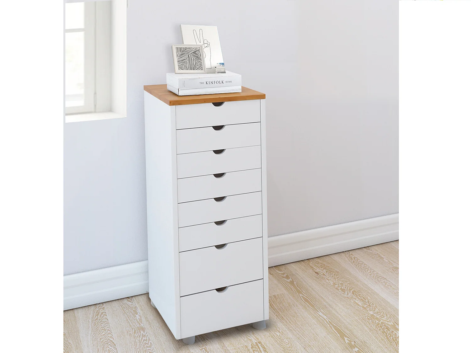 Gava | Commode 8 tiroirs en pin blanc et nature