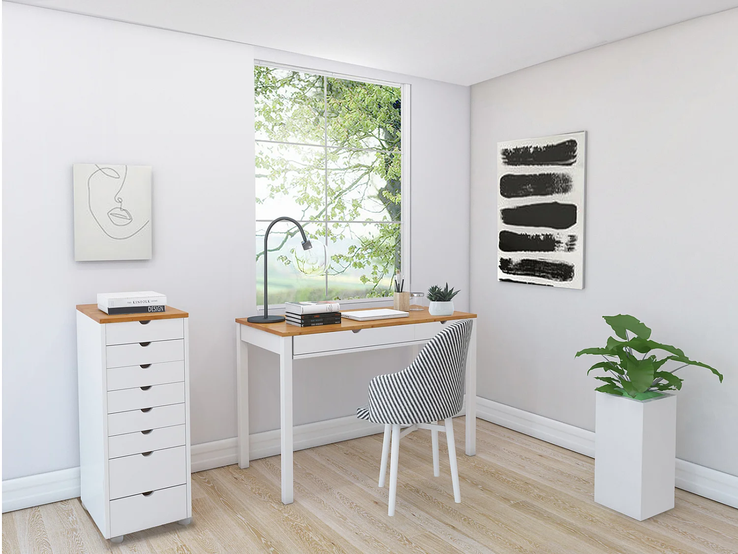 Gava | Commode 8 tiroirs en pin blanc et nature