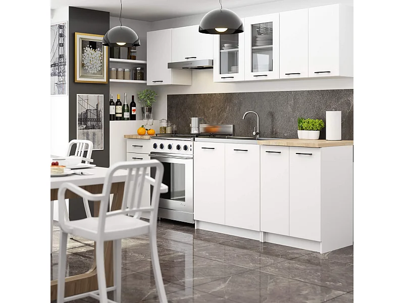 Oliwia Keukenkasten Set met Vitrine 2.4m Wit - Moderne Opbergoplossing voor de Keuken