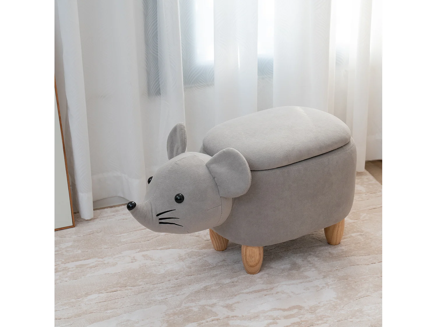 Tabouret animal souris gris