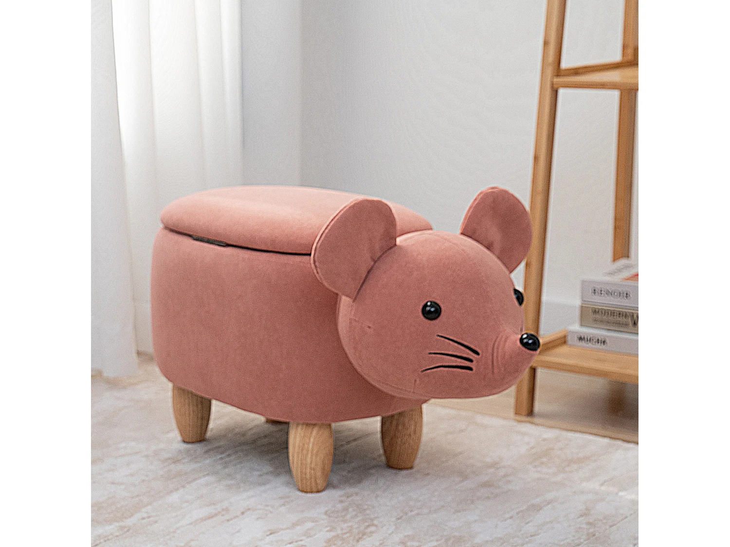 Tabouret animal souris rose