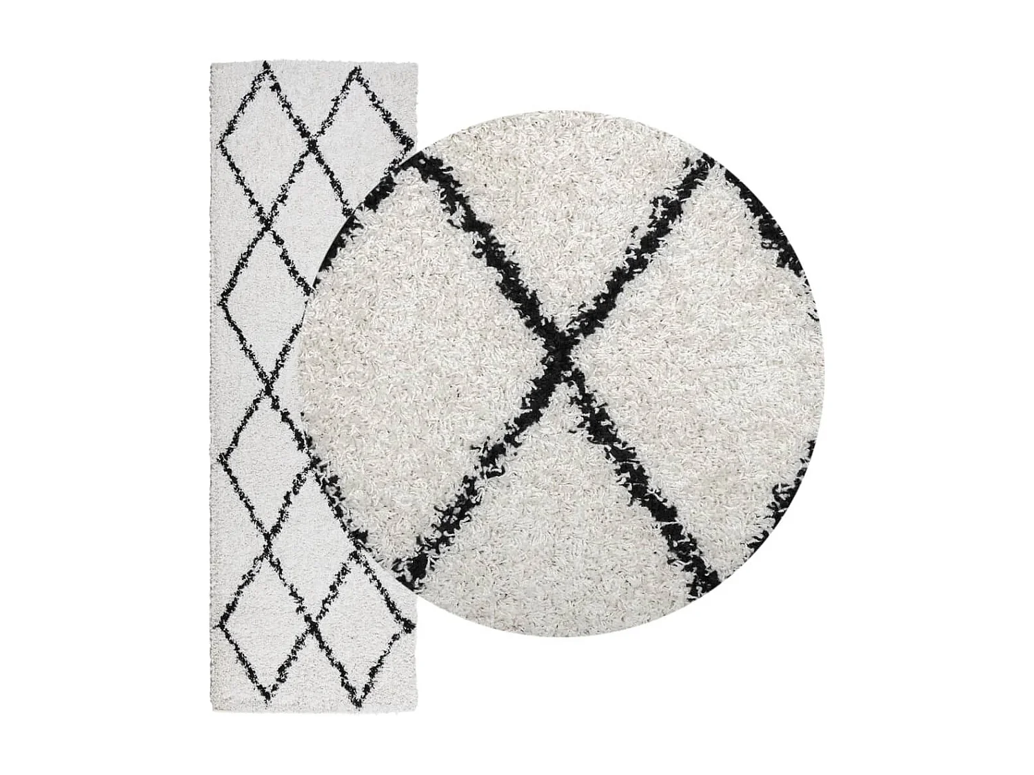 Vito  Teppich Shaggy Hochflor Modern Creme und Schwarz 80x250 cm