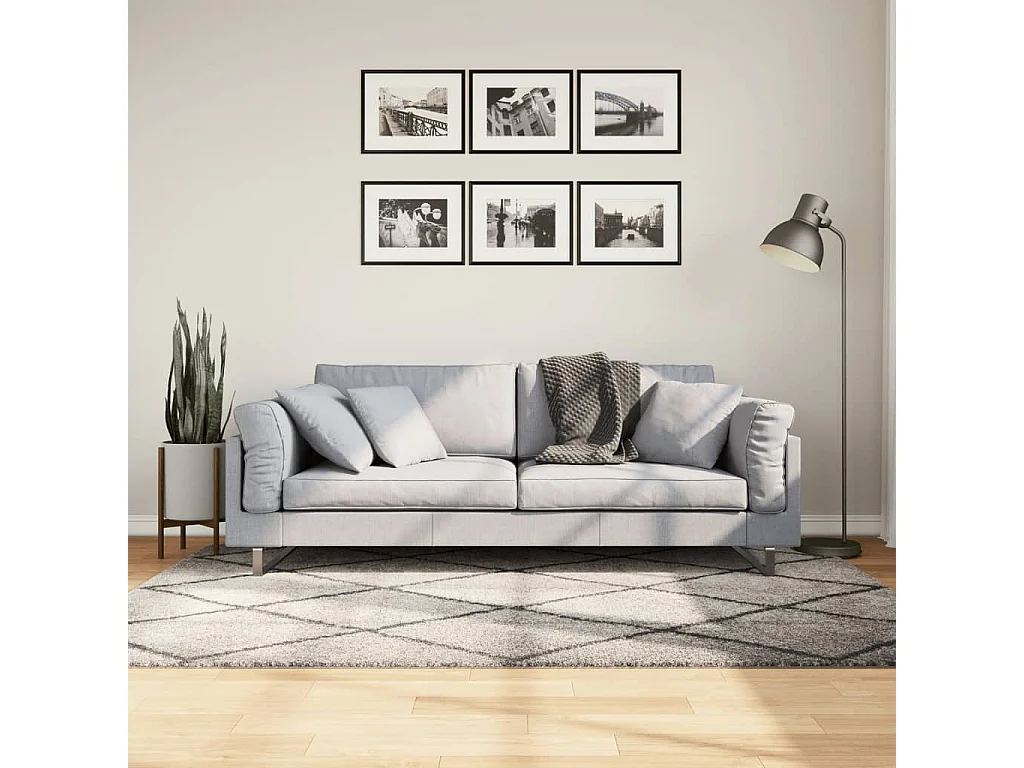 Vito  Teppich Shaggy Hochflor Modern Beige und Anthrazit 140x200 cm