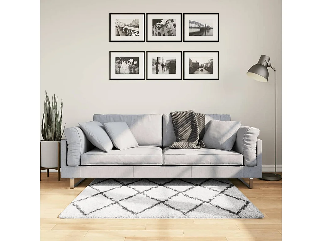 Vito  Tapis shaggy à poils longs moderne crème et noir 120x170 cm