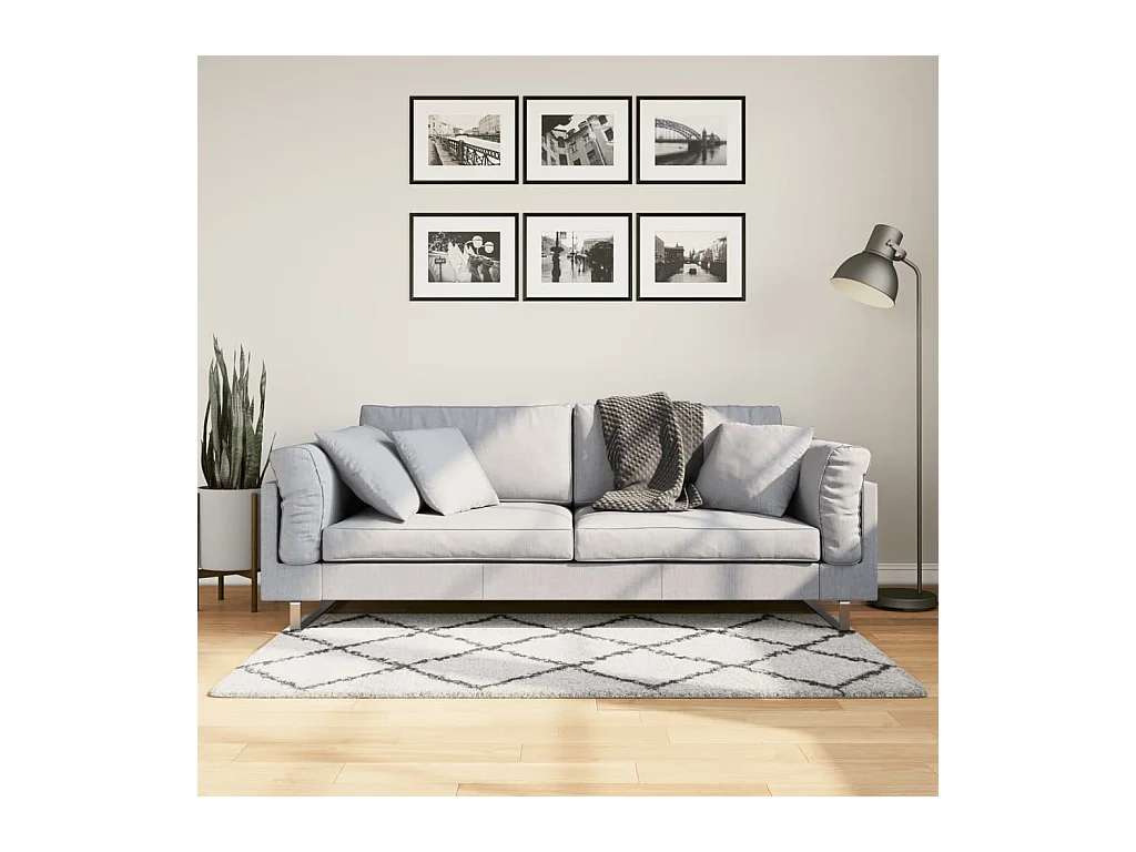 Vito  Teppich Shaggy Hochflor Modern Creme und Schwarz 80x150 cm