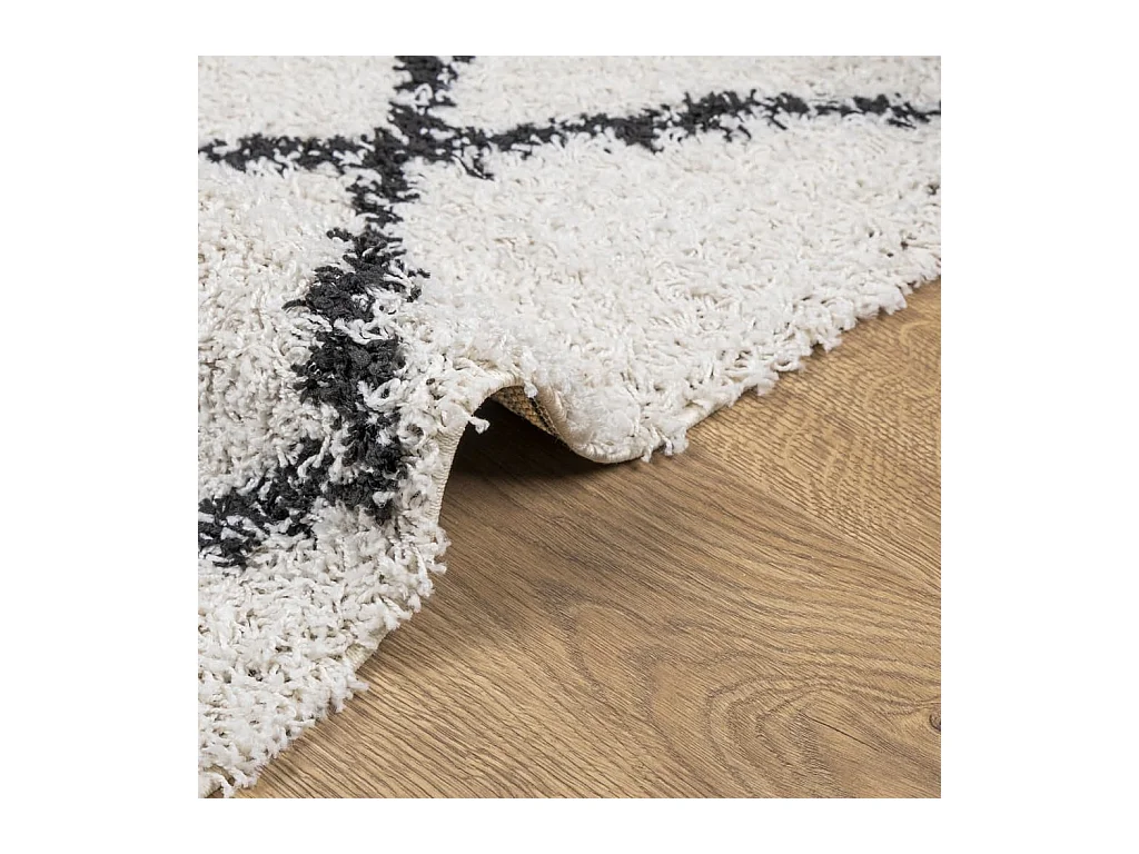 Vito  Teppich Shaggy Hochflor Modern Creme und Schwarz 80x150 cm