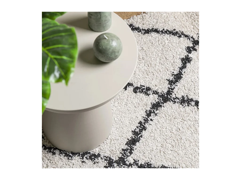 Vito  Teppich Shaggy Hochflor Modern Creme und Schwarz 80x150 cm