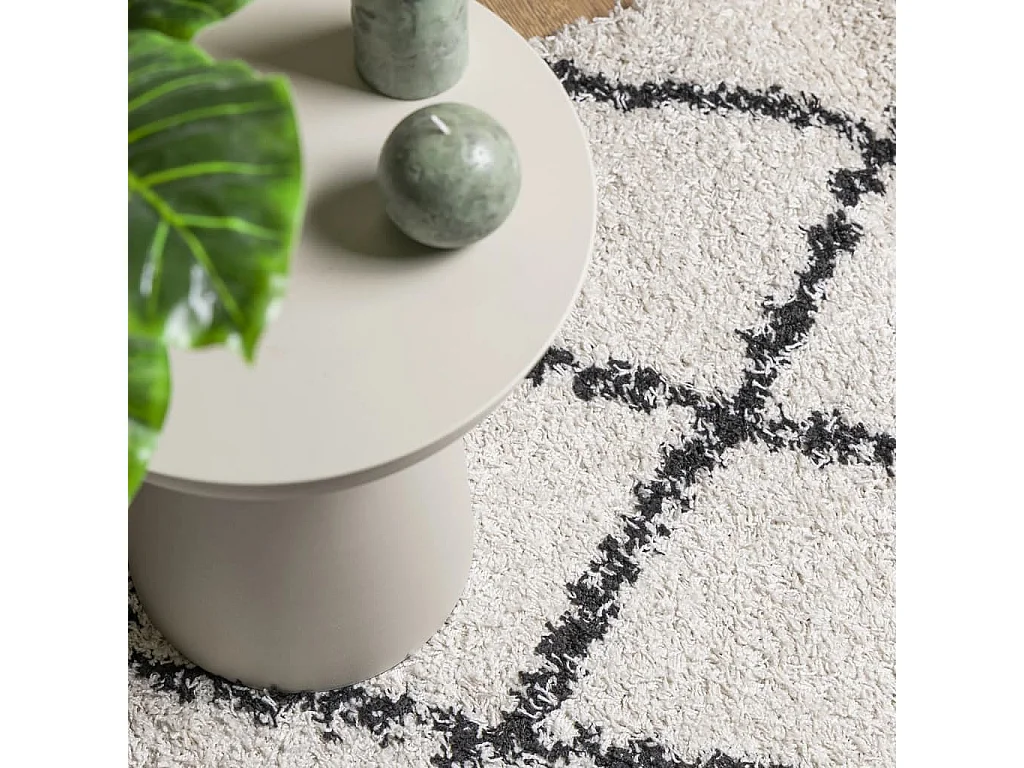 Vito  Teppich Shaggy Hochflor Modern Creme und Schwarz 80x150 cm