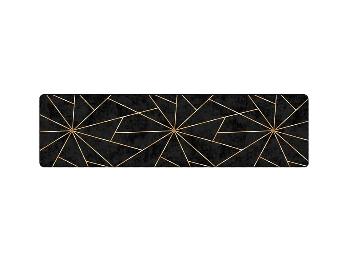 Elsje  Tapis lavable noir et doré 80x300 cm antidérapant