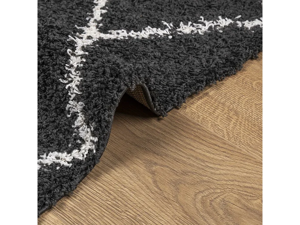 Vito  Tapis shaggy à poils longs moderne noir et crème 240x340 cm