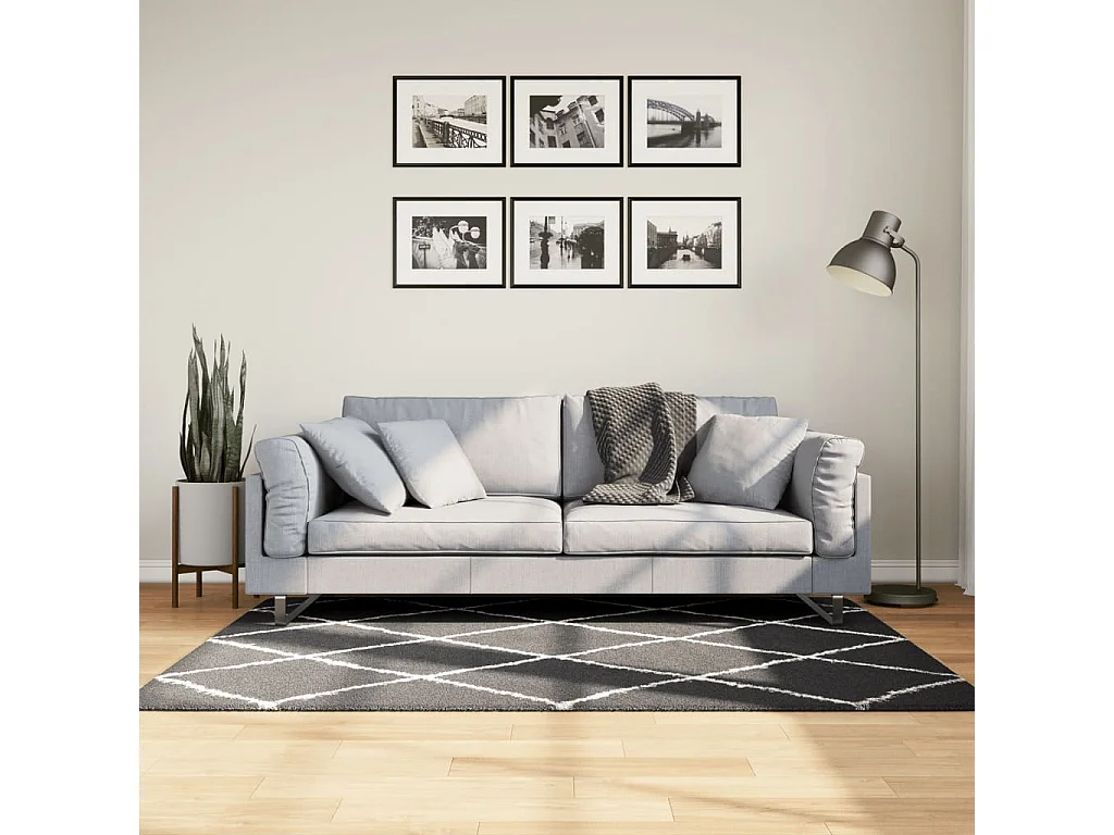 Vito  Tappeto Shaggy PAMPLONA a Pelo Lungo Nero e Crema 120x170 cm