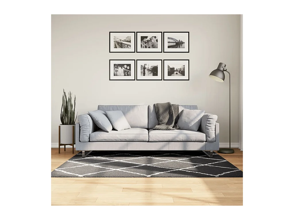 Vito  Teppich Shaggy Hochflor Modern Schwarz und Creme 120x170 cm