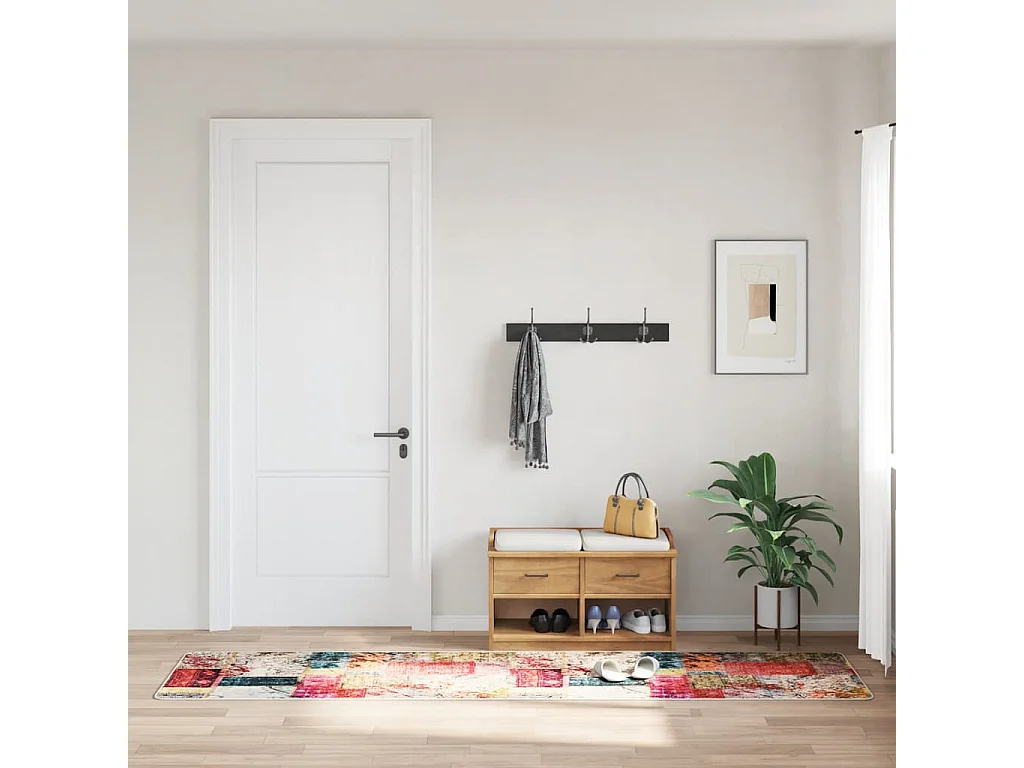 Elsje  Tapis lavable antidérapant Patchwork 80x300 cm Multicolore