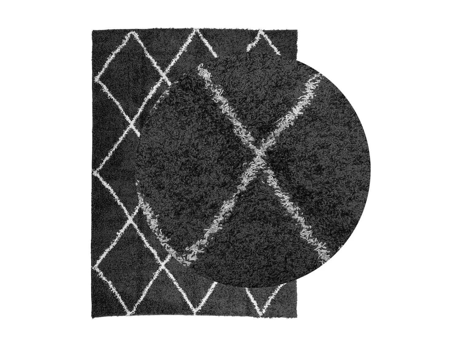 Vito  Tapis shaggy à poils longs moderne noir et crème 200x280 cm