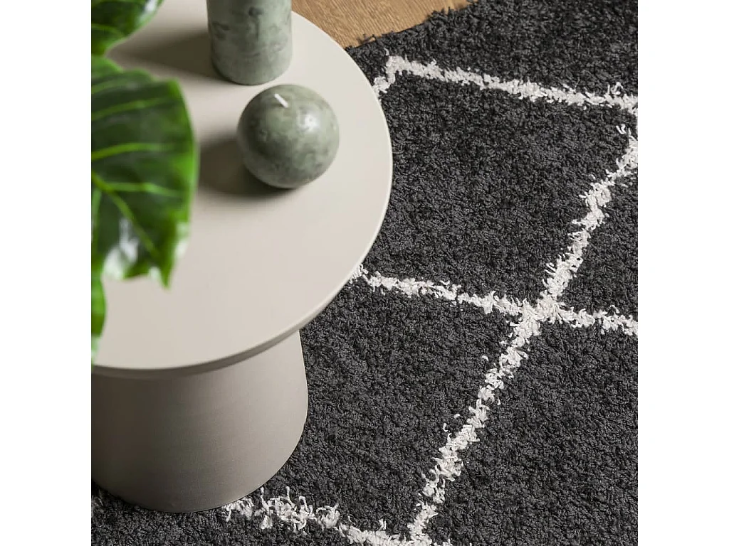 Vito  Tapis shaggy à poils longs moderne noir et crème 200x280 cm