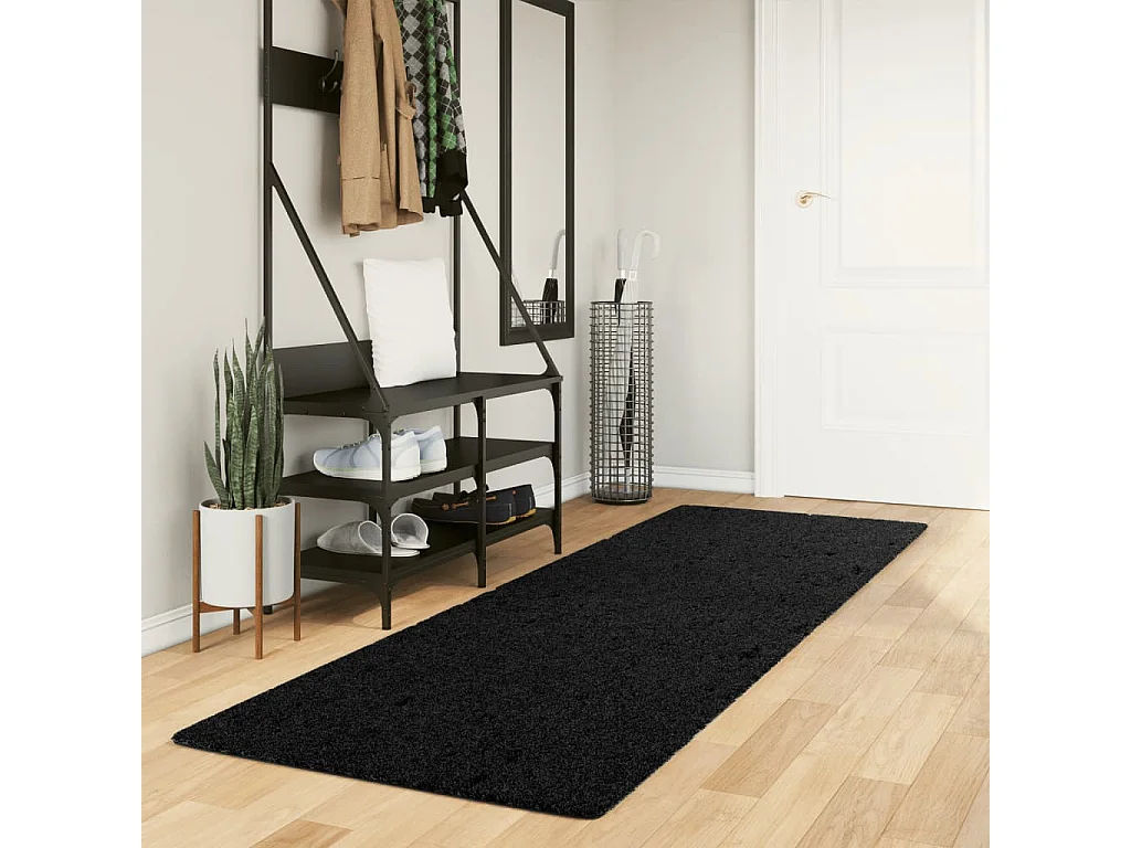 Vito  Tapis shaggy PAMPLONA poils longs moderne noir 80x250 cm