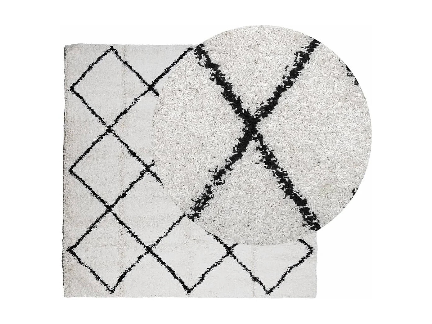 Vito  Tapis shaggy à poils longs moderne crème et noir 160x160 cm