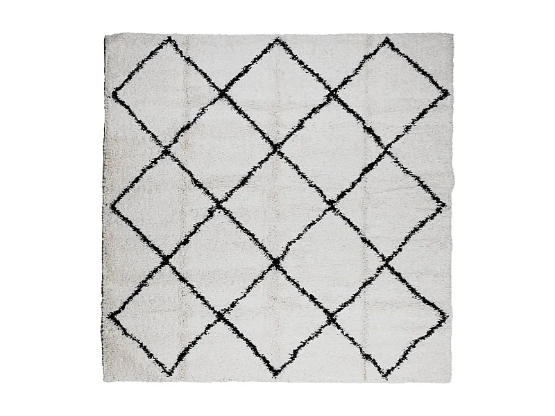 Vito  Tapis shaggy à poils longs moderne crème et noir 240x240 cm