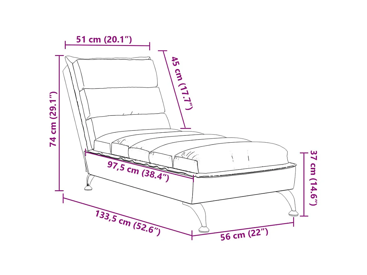 Saumur  Chaise longue avec coussins noir tissu
