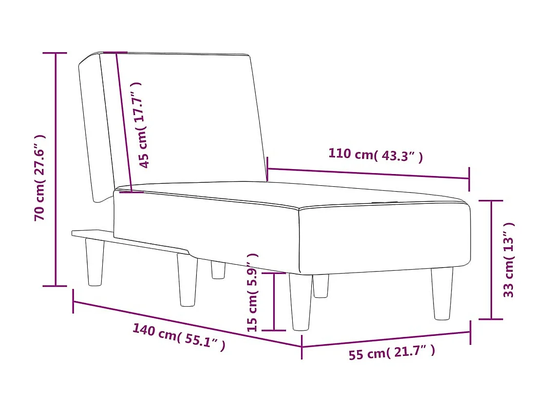 Périgueux  Chaise Longue in Tessuto Nero