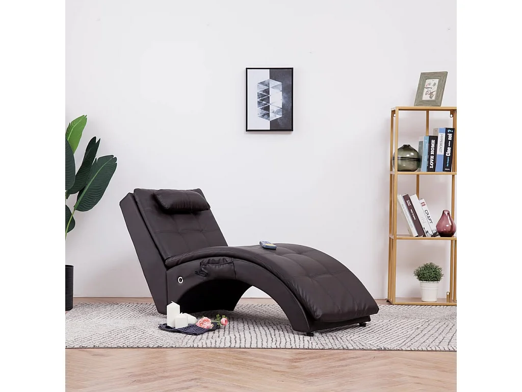 Dagar  Diván de masaje con almohada de cuero sintético marrón