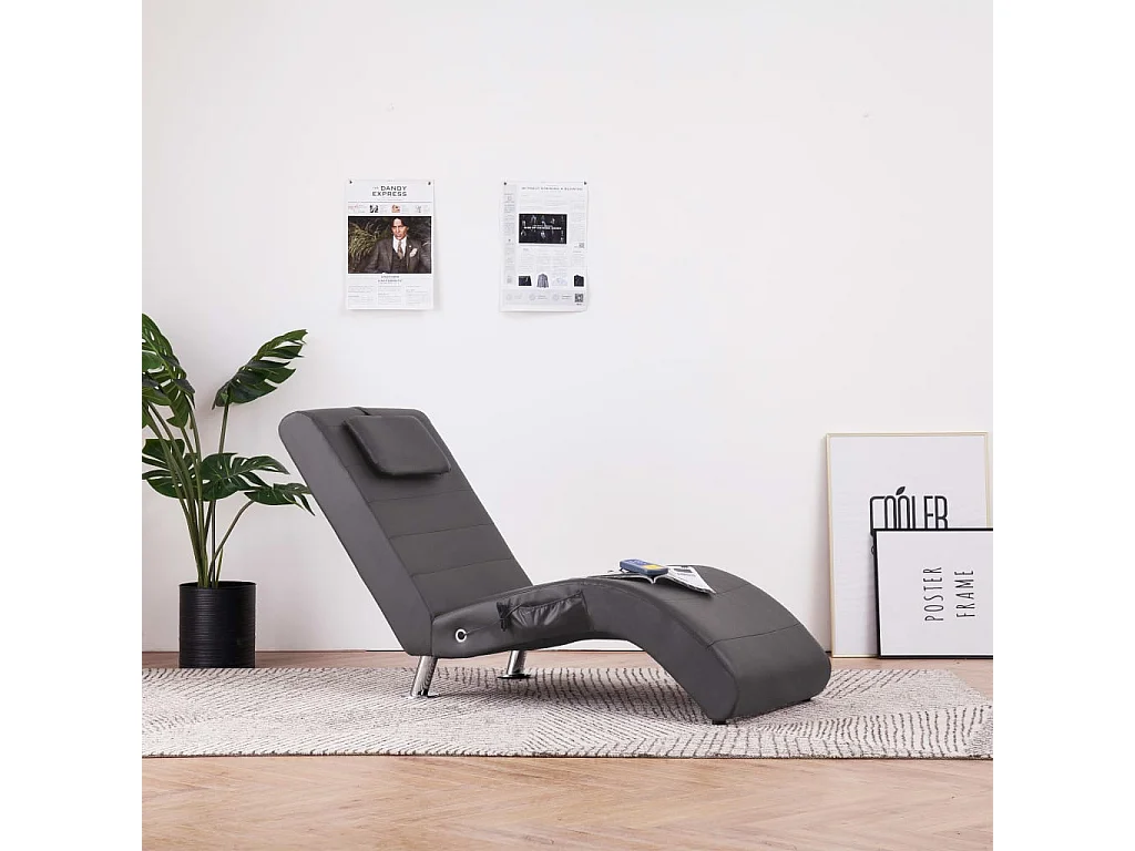 Fjorin  Diván de masaje con almohada de cuero artificial gris