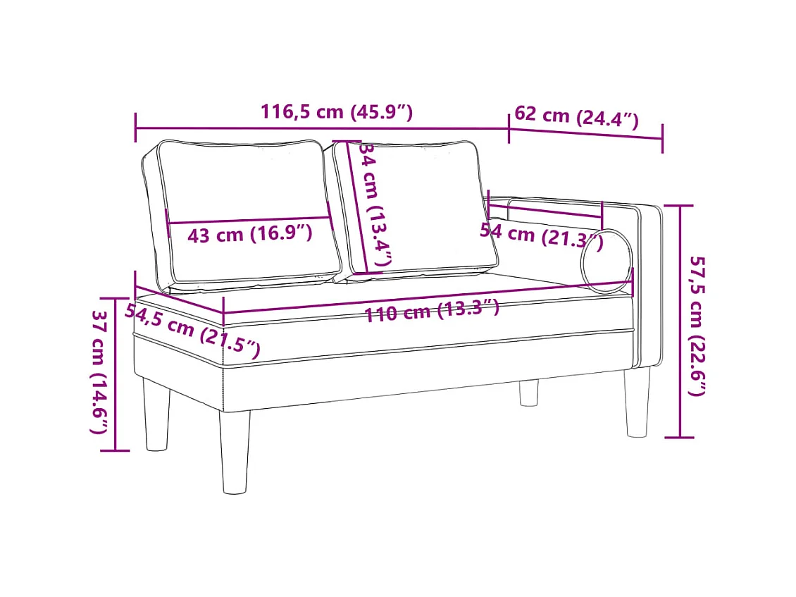 Isa  Chaiselongue mit Kissen Dunkelgrau Stoff
