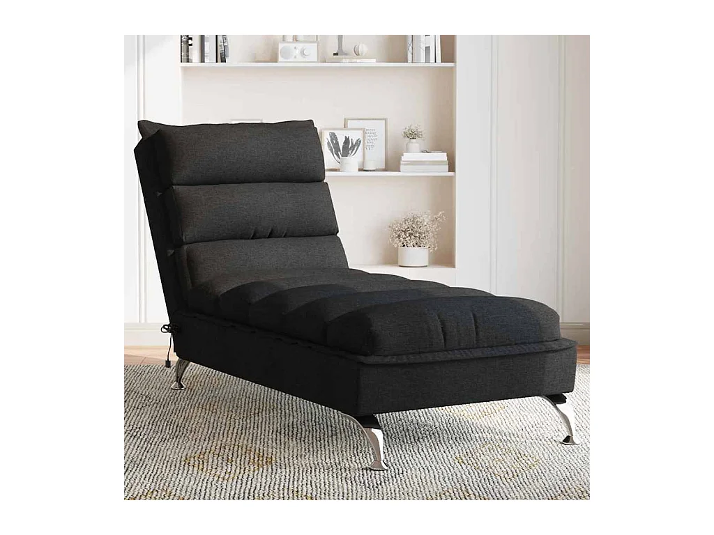 Saumur  Chaise longue de massage avec coussins noir tissu