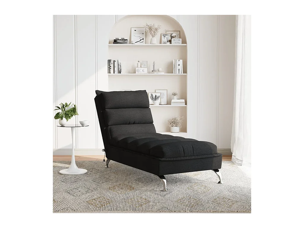 Saumur  Chaise longue de massage avec coussins noir tissu